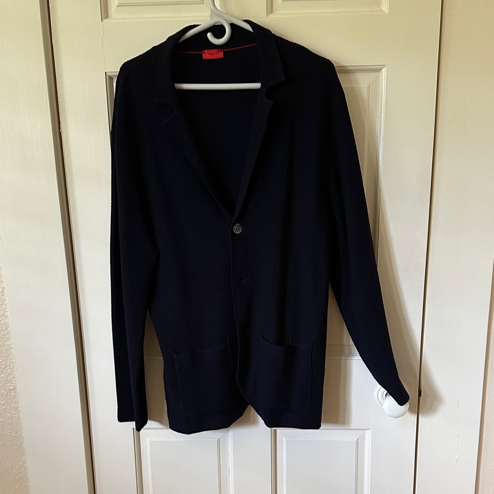Isaia Navy Blue Men's Cardigan Sweater